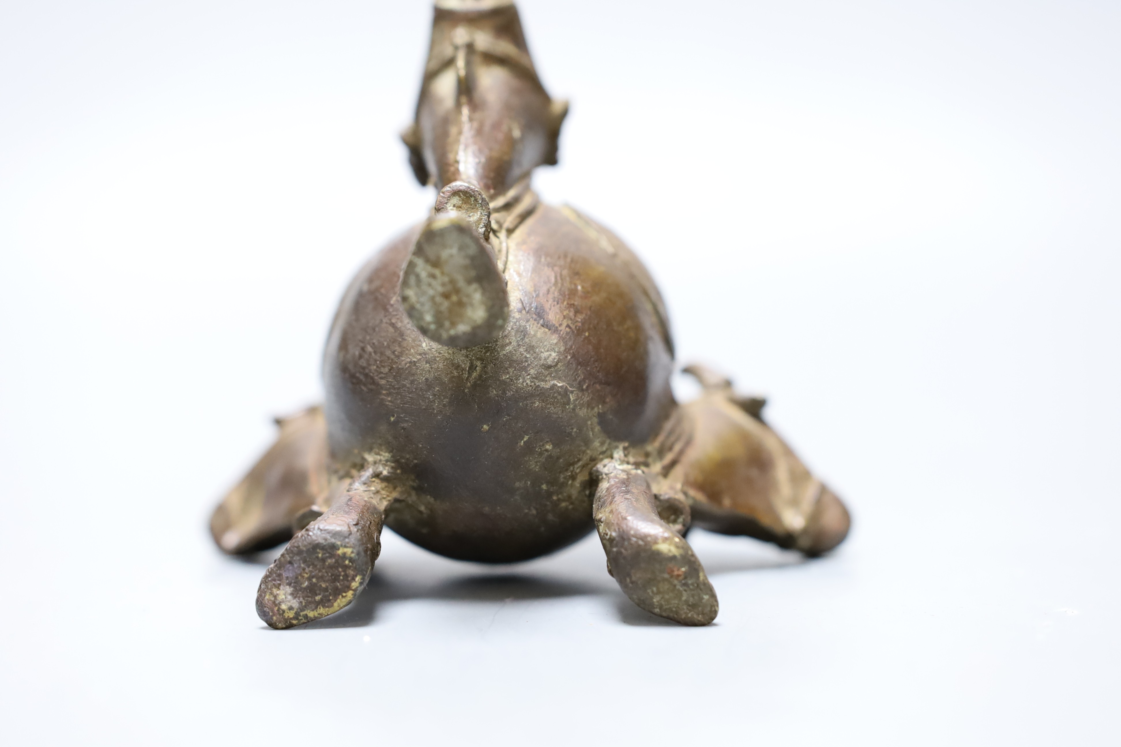 An Indian bronze ox monopdia vessel, 11cms high